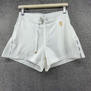 Tucann Swim Trunks Shorts Men Size S White Lined Summer Beach Drawstring